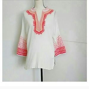 COLDWATER CREEK | White with Pink Embroidery Tunic